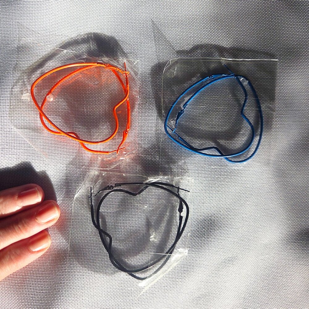 Retro 80s Large Heart Pierced Hoop Earrings, Set of 3, Neon Orange, Blue, Black